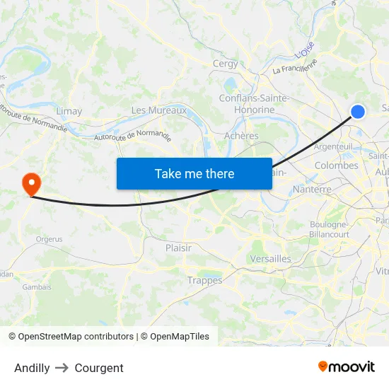 Andilly to Courgent map