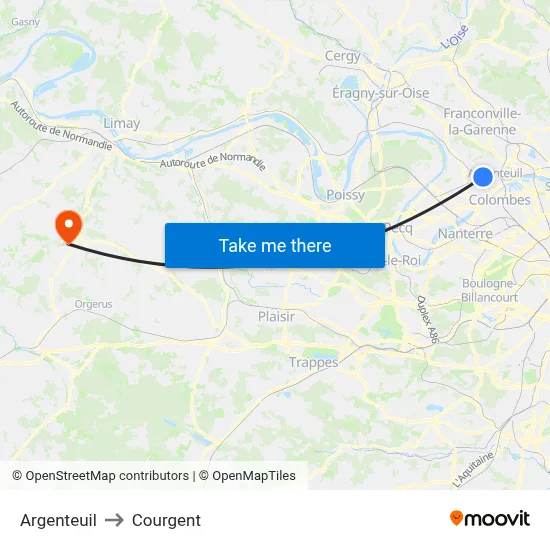 Argenteuil to Courgent map