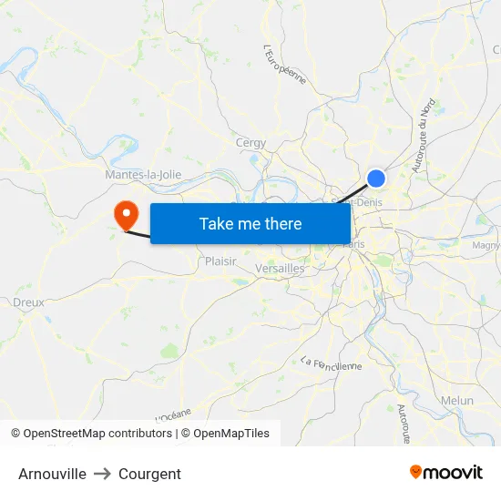 Arnouville to Courgent map