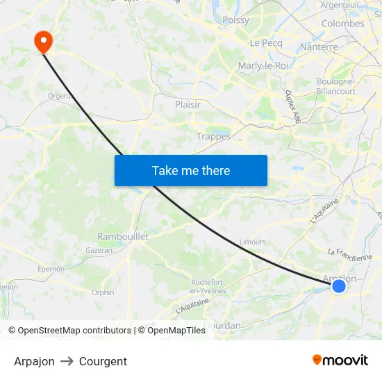 Arpajon to Courgent map