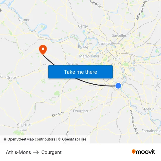 Athis-Mons to Courgent map