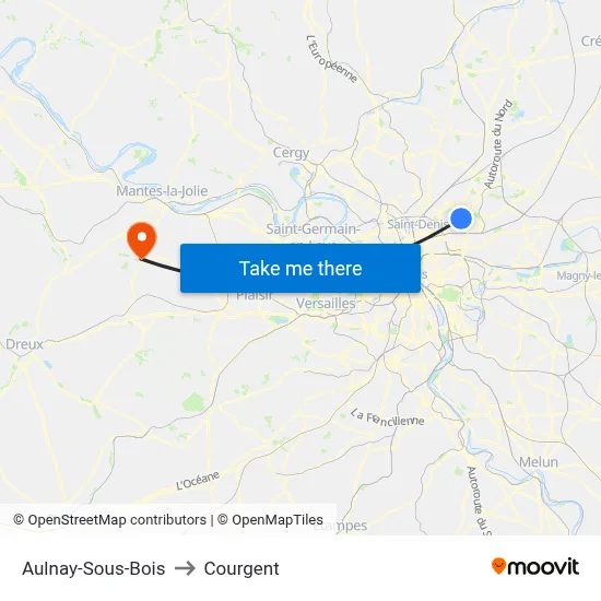 Aulnay-Sous-Bois to Courgent map