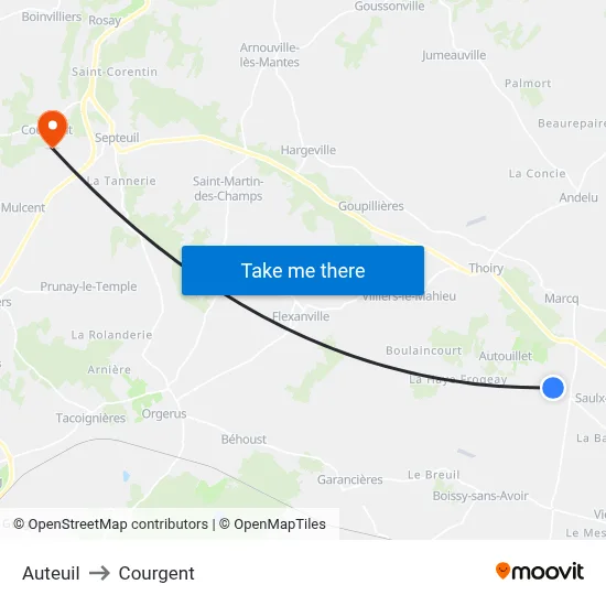 Auteuil to Courgent map