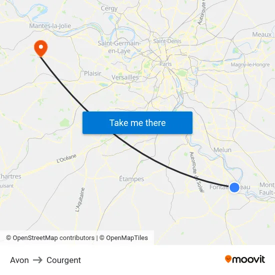 Avon to Courgent map