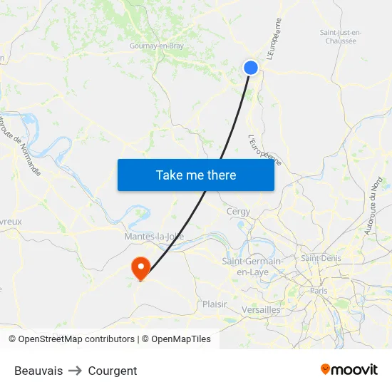 Beauvais to Courgent map