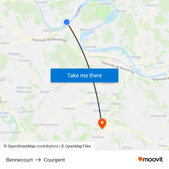 Bennecourt to Courgent map
