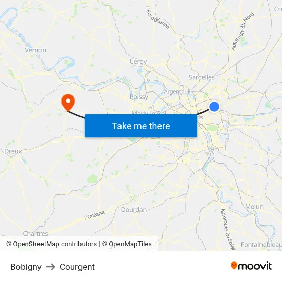 Bobigny to Courgent map