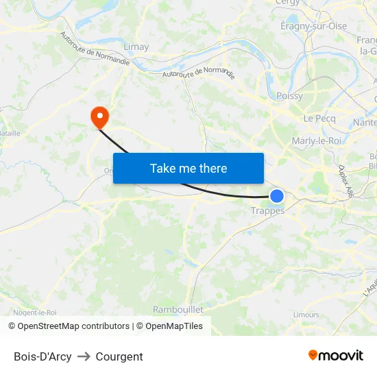 Bois-D'Arcy to Courgent map