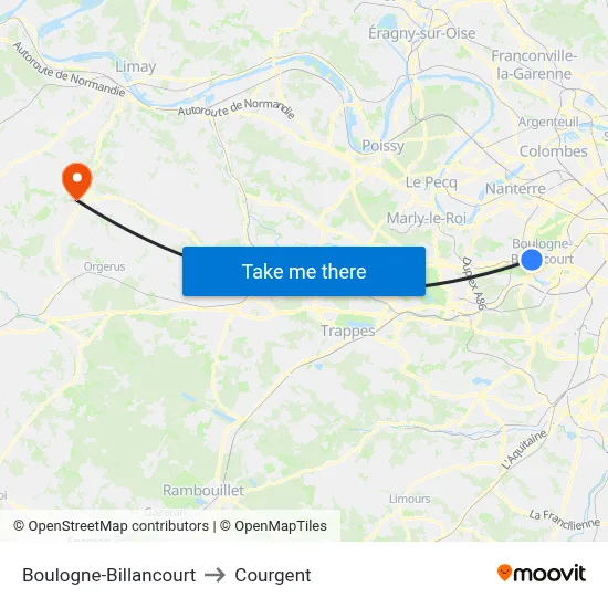 Boulogne-Billancourt to Courgent map