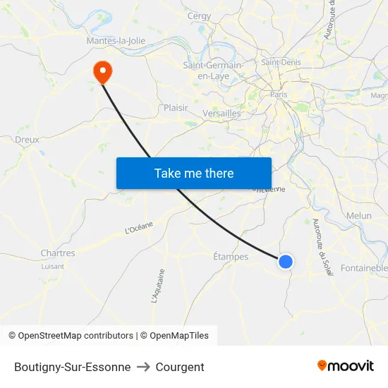 Boutigny-Sur-Essonne to Courgent map