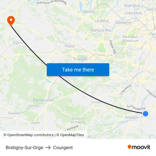 Bretigny-Sur-Orge to Courgent map