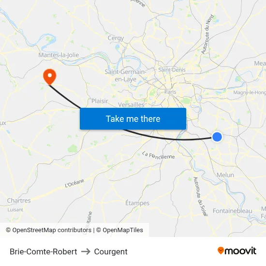 Brie-Comte-Robert to Courgent map