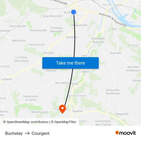 Buchelay to Courgent map