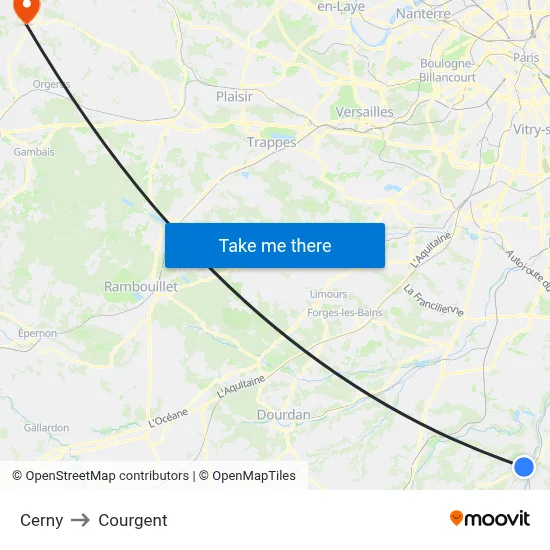 Cerny to Courgent map