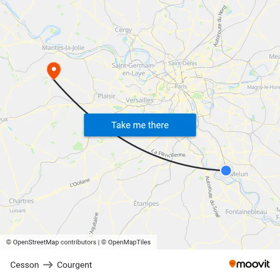Cesson to Courgent map
