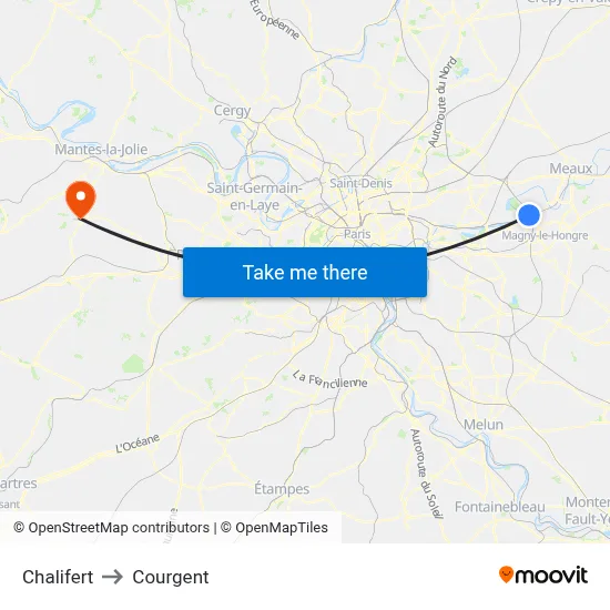 Chalifert to Courgent map