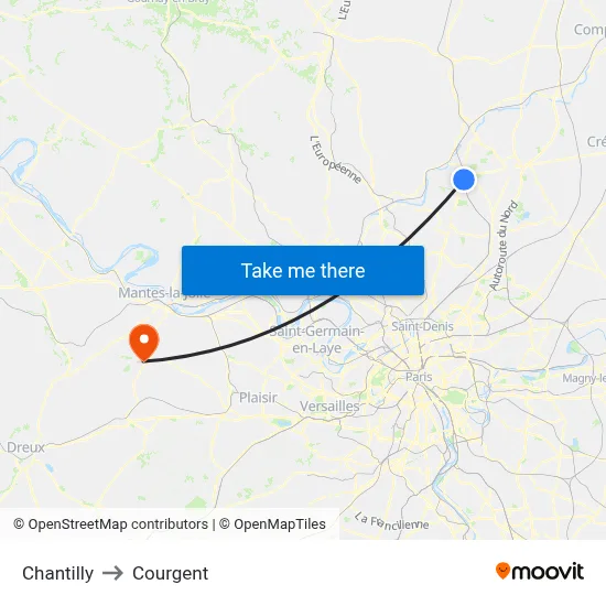 Chantilly to Courgent map