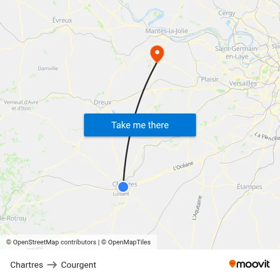 Chartres to Courgent map