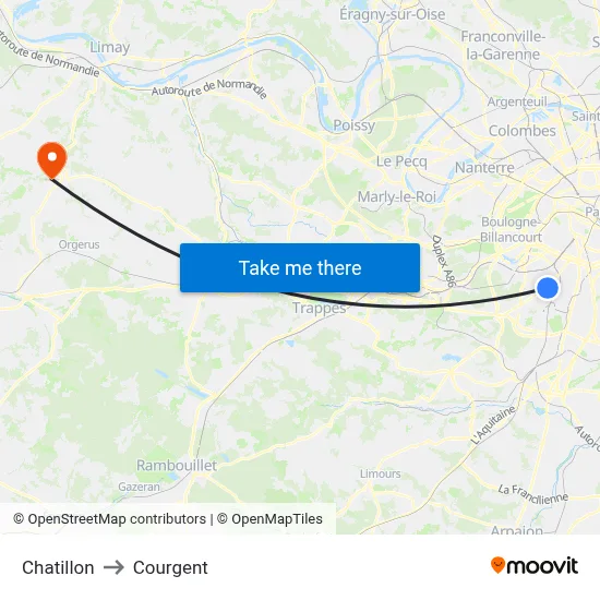 Chatillon to Courgent map