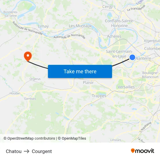Chatou to Courgent map