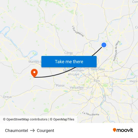 Chaumontel to Courgent map