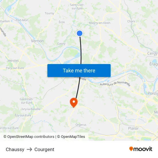 Chaussy to Courgent map