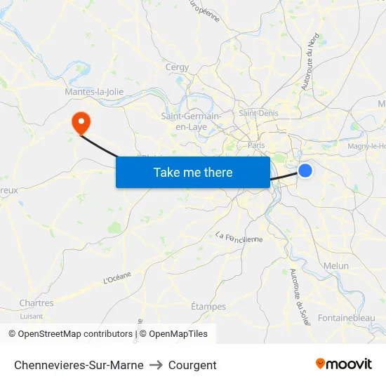 Chennevieres-Sur-Marne to Courgent map