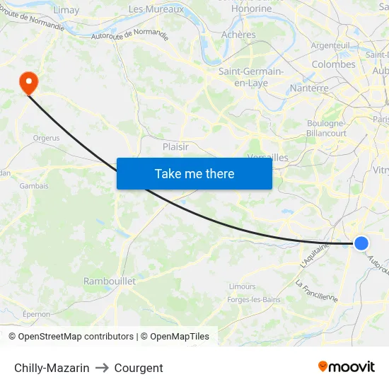 Chilly-Mazarin to Courgent map