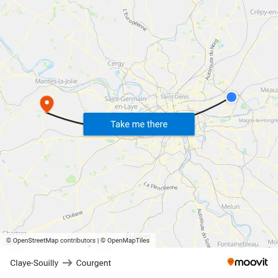 Claye-Souilly to Courgent map