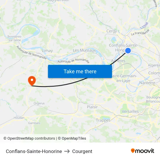 Conflans-Sainte-Honorine to Courgent map
