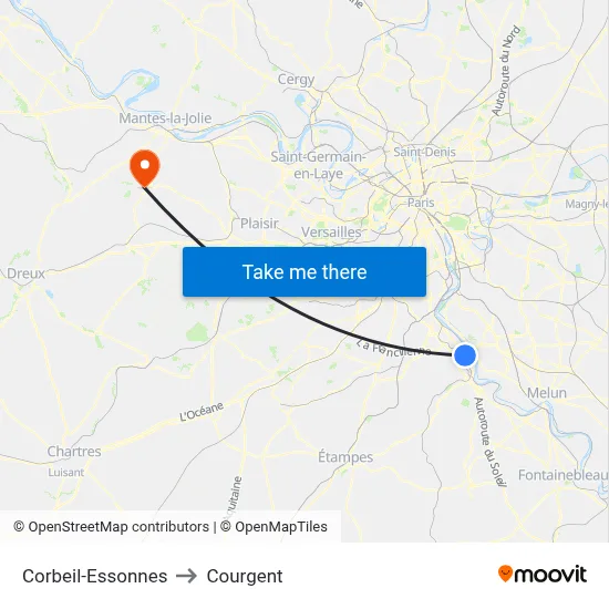 Corbeil-Essonnes to Courgent map