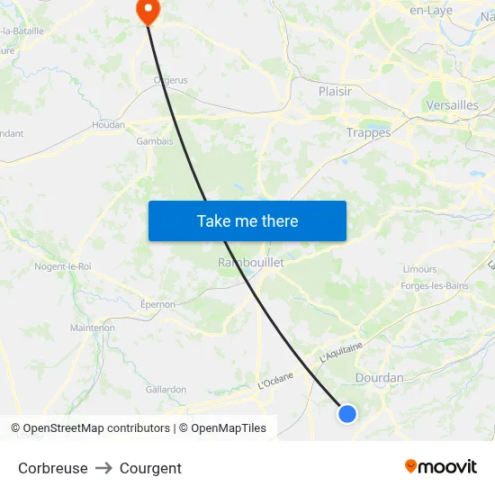 Corbreuse to Courgent map