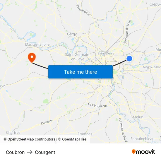 Coubron to Courgent map
