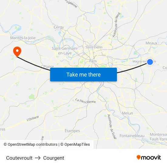 Coutevroult to Courgent map