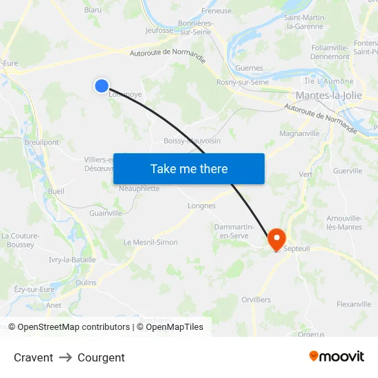Cravent to Courgent map