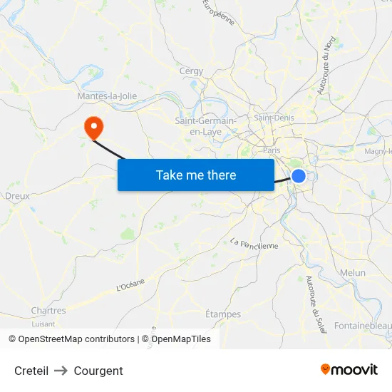 Creteil to Courgent map