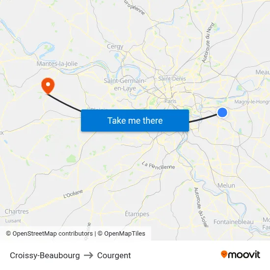 Croissy-Beaubourg to Courgent map