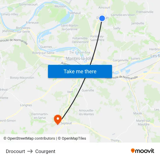 Drocourt to Courgent map