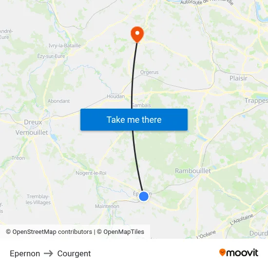 Epernon to Courgent map