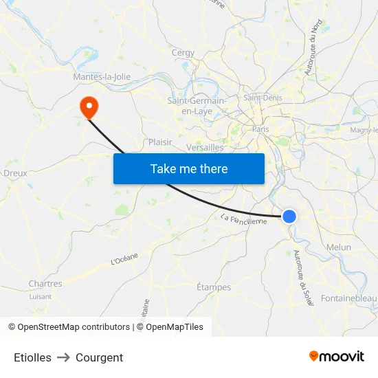 Etiolles to Courgent map