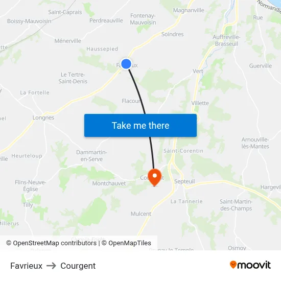Favrieux to Courgent map