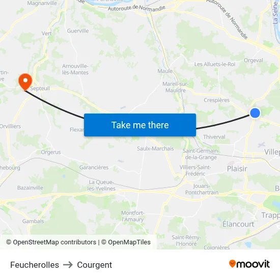 Feucherolles to Courgent map