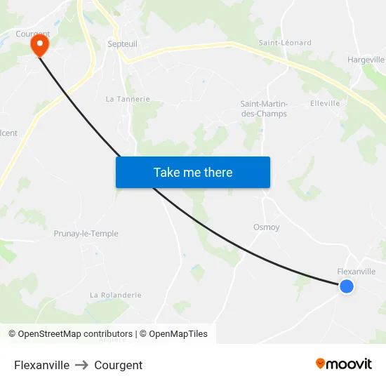 Flexanville to Courgent map