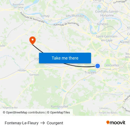 Fontenay-Le-Fleury to Courgent map