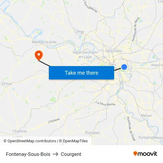 Fontenay-Sous-Bois to Courgent map
