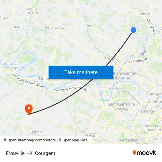 Frouville to Courgent map