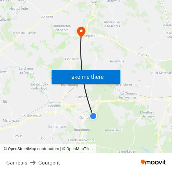 Gambais to Courgent map