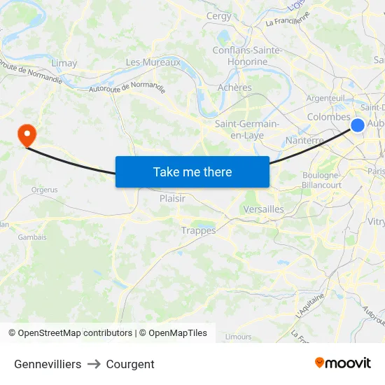 Gennevilliers to Courgent map