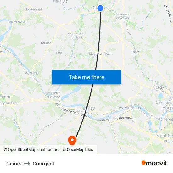 Gisors to Courgent map