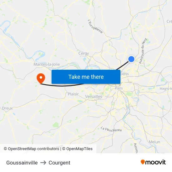 Goussainville to Courgent map